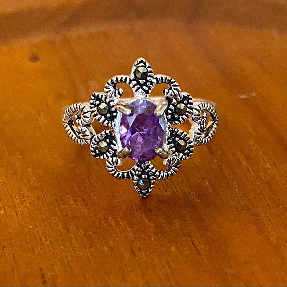 Sterling Silver Ring Amethyst Stone 925 Marked - Size 7